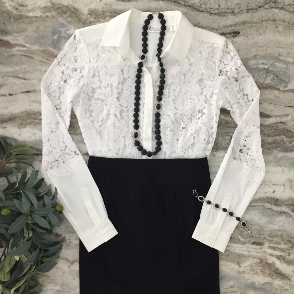 White lace collared blouse